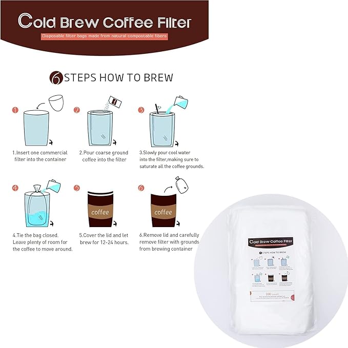 Cold Brew Coffee Filter Bags - 100 Pack Home Cold Brew System Filters for Cold Brew Coffee Maker 11.25''x13'' Home Model Disposable Coffee Brewing Bag