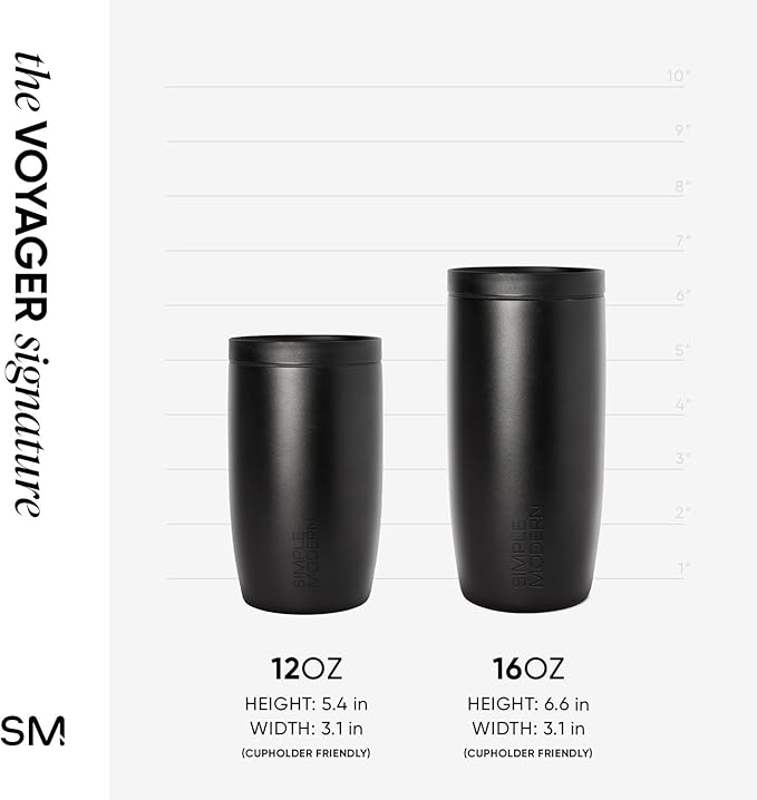 Simple Modern Travel Coffee Mug Tumbler with 360° Lid | Ceramic-Lined Insulated Stainless Steel Cold Brew Iced Coffee Cup | Gifts for Women Men Her Him | Voyager Signature | 12oz | Midnight Black