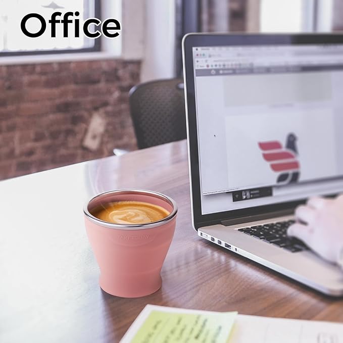 TakeToday Collapsible Travel Cup - Silicone Foldable Water Cup, BPA-Free with Lid & Waterproof Bag - Drinking Cup Set for Office, Camping & International Travel(8 Oz, Blue)