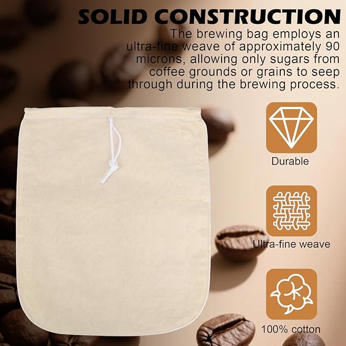 Organic Cotton Brewing Strainer Bag, 100% Unbleached Cotton Bag Reusable Hops and Cold Brew Coffee, for Fruit/Cider/Wine/Beer, Reusable Drawstring Straining XL 22x26 inches