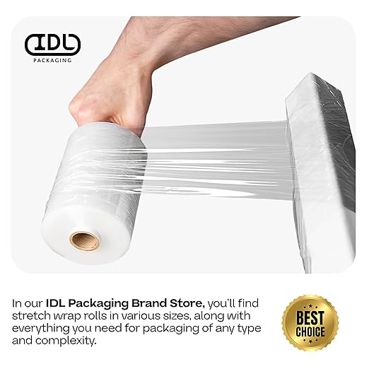IDL Packaging 5" Stretch Wrap Mini Roll, 700 feet, 120 Gauge (Pack of 4) with an Extended Cardboard Handle – Industrial Grade Clear Plastic Wrap – Improved Protection for Packing, Moving, and Office