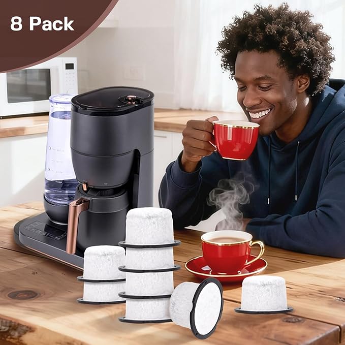 Coffee Filter Replacement for GE & Cafe: Compatible with Café and GE Profile Grind & Brew Machine, Charcoal Coffee Filter Cartridges,Dual-layer design of activated carbon and microporous mesh(8 pack)