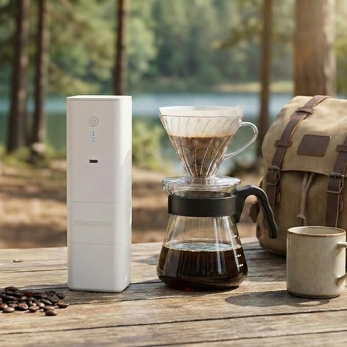 Femobook-A2 Portable Electric Coffee Grinder, Cordless Burr Grinder USB Rechargeable Coffee Grinder Magnetic Grounds Cup for Espresso Pour Over Travel & Home Brewing, White