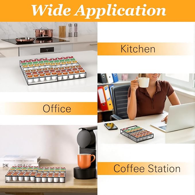 Coffee Pod Holder Drawer, Expandable K Cup Holder Compatible with Keurig K-Cup, K Cup Drawer Organizer Hold 30-60 Coffee Pod Storage for Coffee Station Office and Kitchen, Black