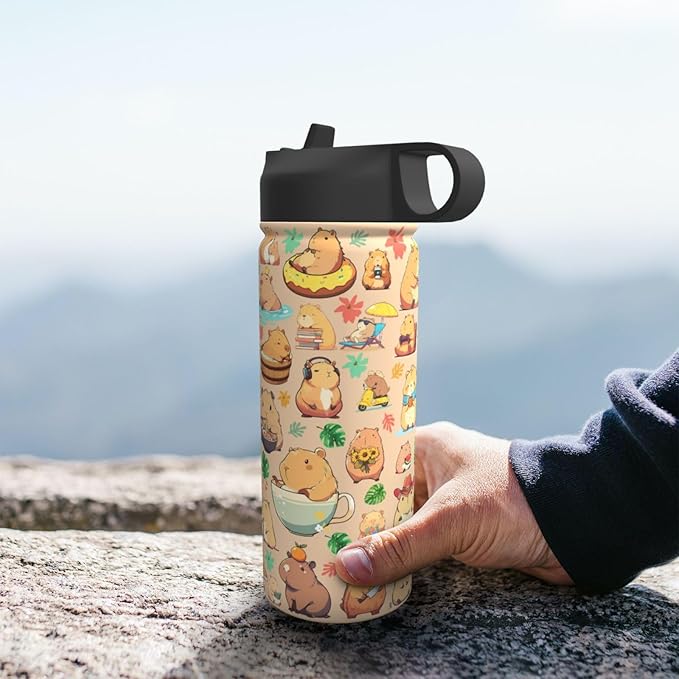 Capybara Gifts Tumbler Water Bottle Capibara Stainless Steel Vacuum Insulated Bottle 18 Oz