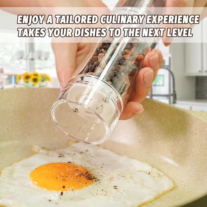 Acrylic Pepper Grinder Mill, Salt and Pepper Shaker Salt Grinder Pepper Mill, Refillable with Adjustable Coarseness Ceramic Rotor (8-inch)