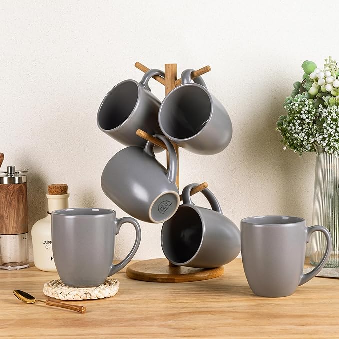 GBHOME 12oz Coffee Mugs Set of 6, Large Ceramic Coffee Mugs for Man, Woman, Dad, Mom, Modern Coffee Mugs Set with handle for Tea/Latte/Cappuccino/Milk/Cocoa. Dishwasher&Microwave Safe,Matte Grey