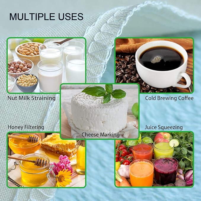 6 Pack 14"x14" Nut Milk Bags - 100% Unbleached Cotton, Food Strainer, Reusable Cheesecloth,Straining Almond/Oat/Soy Milk, Cold Brew Coffee, Cloth Bag for Cheese/Yogurt/Juice/Tea/Wine/Soup/Herbs