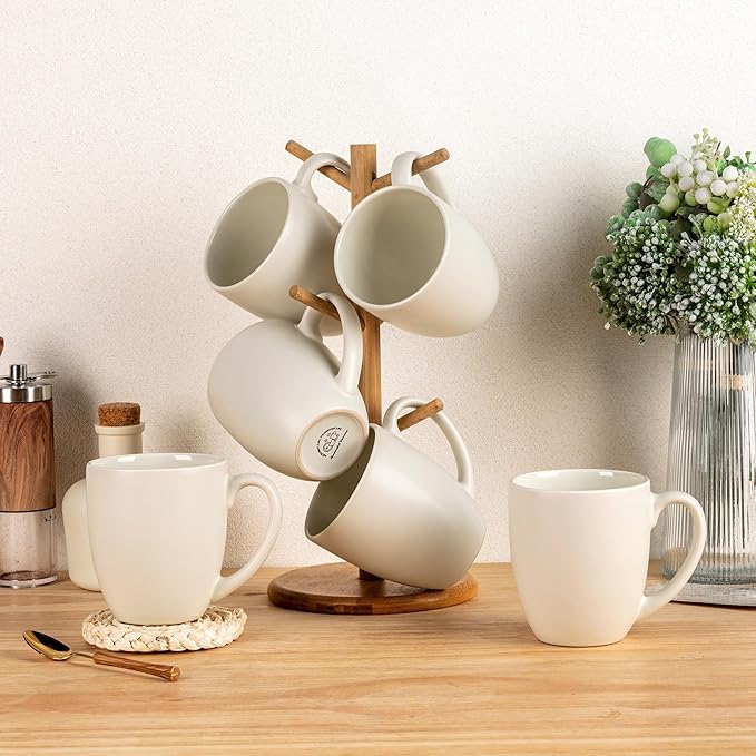 GBHOME 16oz Coffee Mugs Set of 6, Large Ceramic Coffee Mugs for Man, Woman, Dad, Mom, Modern Coffee Mugs Set with handle for Tea/Latte/Cappuccino/Milk/Cocoa. Dishwasher&Microwave Safe,ivory