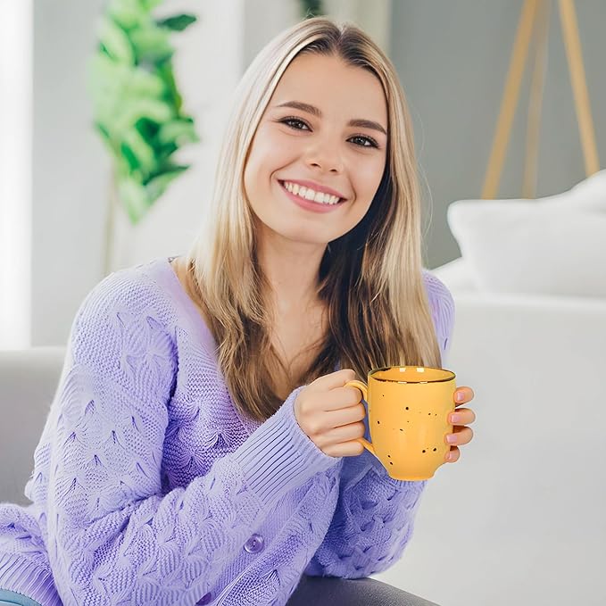 Coffee Mugs Set Of 6, 14 Oz Large Handle Heavy Duty Cups - Microwave Dishwasher Safe - Latte, Cappuccino, Tea, Cocoa, Mocha - Men, Women, Home Office Daily Use, Blossom Assorted Colors