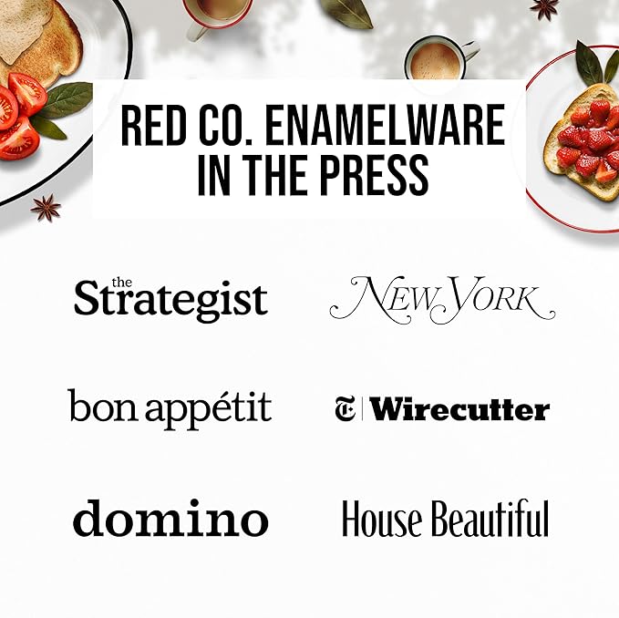 Red Co. Set of 4 Enamelware Metal 12 Oz Round Camping Coffee Mugs with Handle, White-Speckled Blue/Black Rim