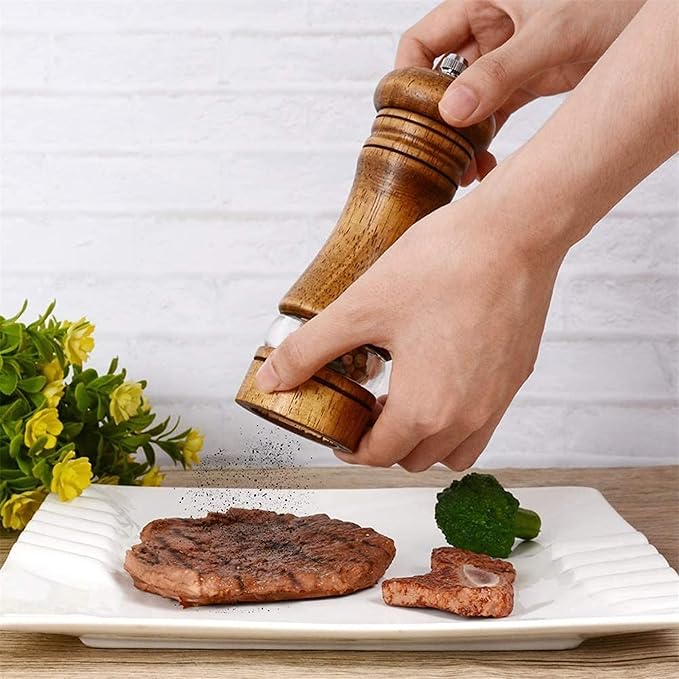 Wooden Pepper Grinder, Salt and Pepper Mills, Adjustable Coarseness with Ceramic Blades, With Visible Window