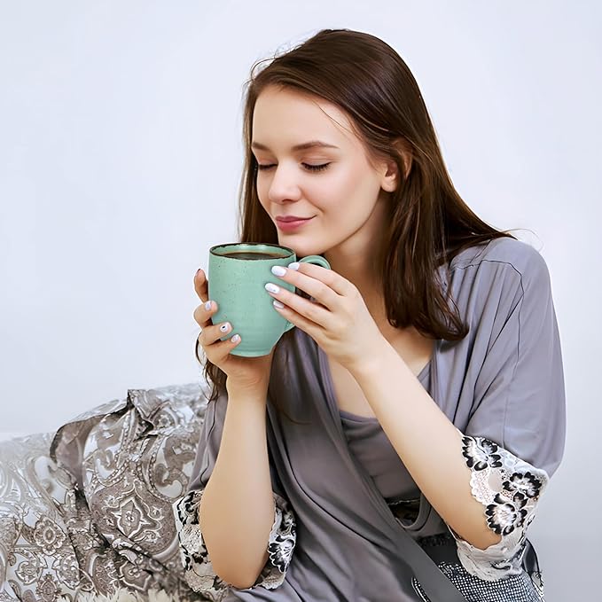 Coffee Mugs Set Of 6, 14 Oz Large Handle Heavy Duty Cups - Microwave Dishwasher Safe - Latte, Cappuccino, Tea, Cocoa, Mocha - Men, Women, Home Office Daily Use, Matt Assorted Colors