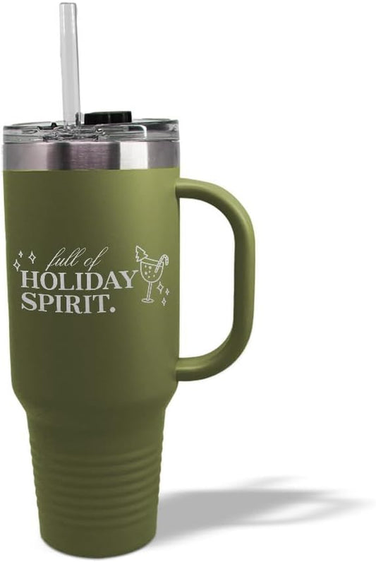 Speedy Pros Tumbler Cups with Straw Full of Holiday Spirit Christmas Xmas Fun Coffee Tumbler with Lid Personalized Insulated Travel Mugs Engraved Stainless-Steel 40 Oz Forest Green Design Only