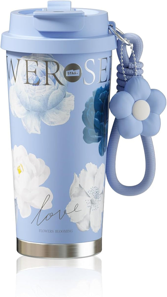 18 oz Travel Coffee Mug with Lid, Stainless Steel Coffee Tumbler, Resuable Insulated Coffee Cup Gifts for Women, Blue