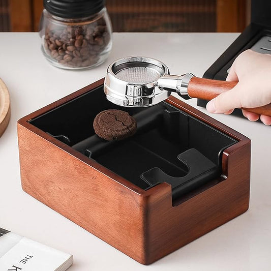 Coffee Knock Box, Integrated Wood ABS Iron with Handle Holder Coffee Grounds Bucket for Home Cafe