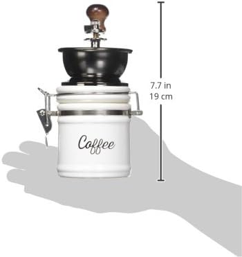 Twine Handheld Vintage Coffee Grinder, Manual Adjustable Design with Wood Handle and White Ceramic Jar, Set of 1