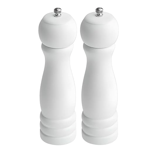 OCS Parts Pro Series 2-Pack Glossy White Wooden Pepper Mills with Adjustable Grinder | 8-Inch Traditional Salt or Pepper Mill for Home Kitchens, Restaurants or Catered Events
