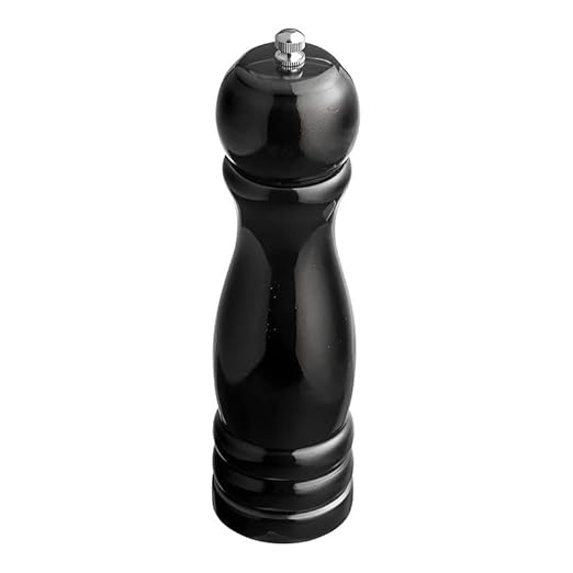 OCS Parts Pro Series Glossy Black Wooden Pepper Mill with Adjustable Grinder | 8-Inch Traditional Salt or Pepper Mill for Home Kitchens, Restaurants or Catered Events