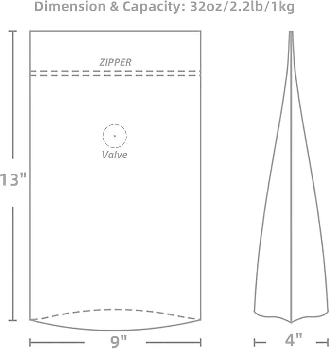 35 Ounce 100 Pieces Coffee Bags with Ziplock - High Barrier Natural Kraft Paper Stand up Coffee Pouches with Air Release/One Way Degassing Valve & Reusable Zipper (100, 35oz/2.2lb/1kg)