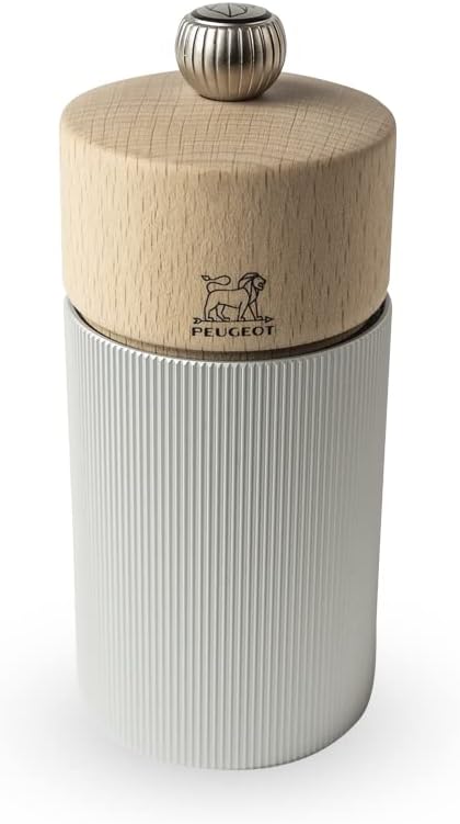 PEUGEOT- Line Pepper Mill Classic Grind Adjustment -Aluminum and PEFC Certified Wood - Made in France- Natural Color. 12 cm-4.75"