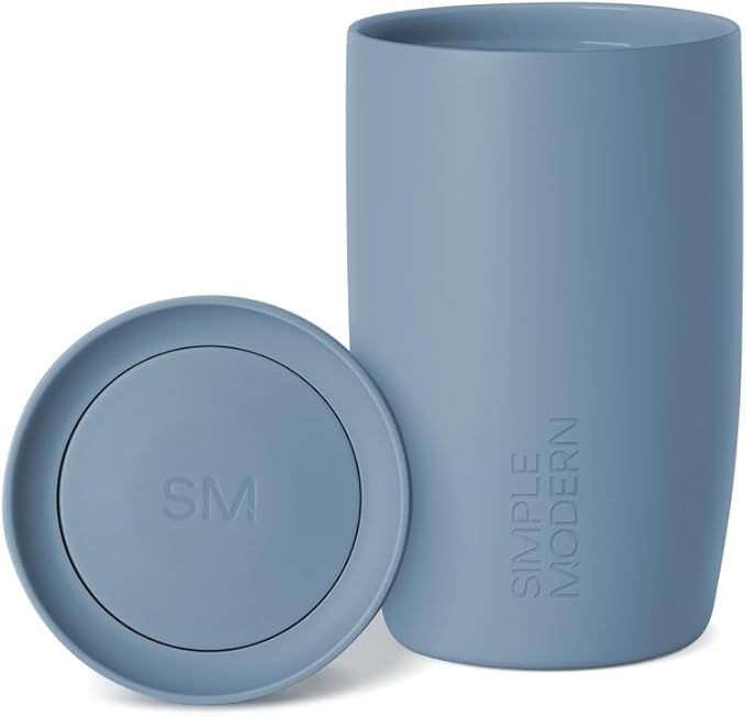 Simple Modern Travel Coffee Mug Tumbler with 360° Lid | Ceramic-Lined Insulated Stainless Steel Cold Brew Iced Coffee Cup | Gifts for Women Men Her Him | Voyager Signature | 12oz | Blue Dune