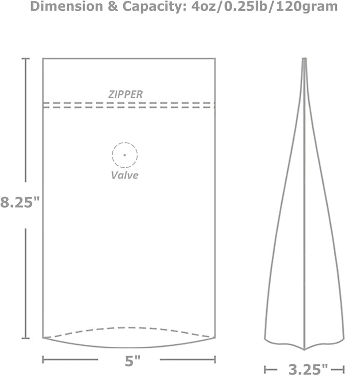 4 Ounce 100 Pieces Coffee Bags with Ziplock - High Barrier Natural Kraft Paper Stand up Coffee Pouches with Air Release/One Way Degassing Valve & Reusable Zipper (100, 4oz/0.25lb/120gm)