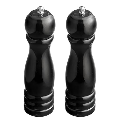 OCS Parts Pro Series 2-Pack Glossy Black Wooden Pepper Mills with Adjustable Grinder | 8-Inch Traditional Salt or Pepper Mill for Home Kitchens, Restaurants or Catered Events