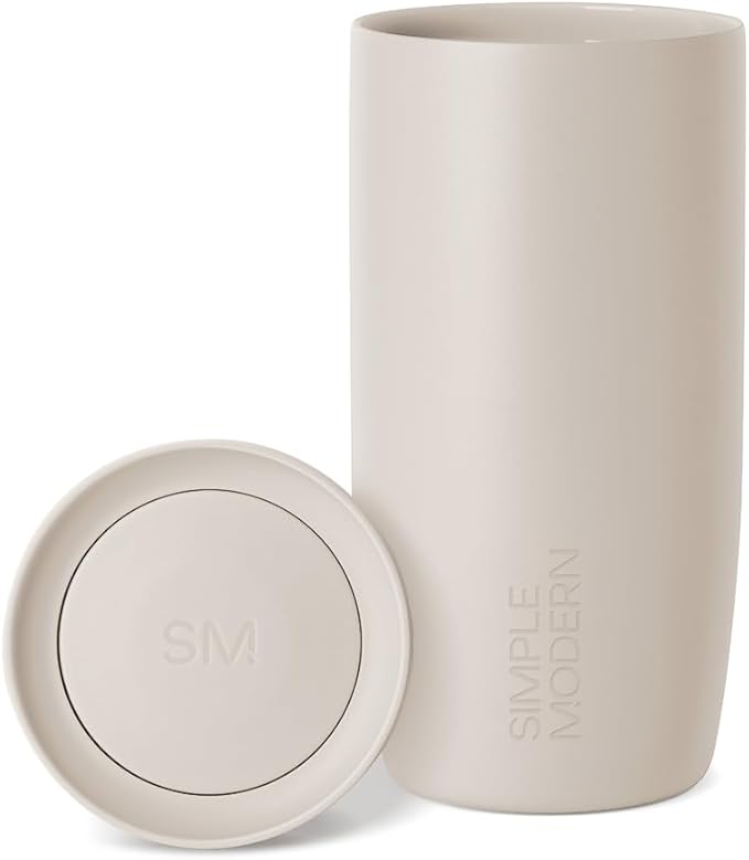 Simple Modern Travel Coffee Mug Tumbler with 360° Lid | Ceramic-Lined Insulated Stainless Steel Cold Brew Iced Coffee Cup | Gift for Women Men Her Him | Voyager Signature | 16oz | Almond Birch