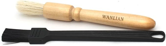 2 Pack Coffee Grinder Cleaning Brush, Heavy Wood Handle & Natural Bristles Wood Dusting Espresso Brush and Nylon Espresso Machine Brush