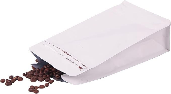 Coffee Bags with Valve(12 oz,3/4 lb,100pcs) White High Barrier Aluminumed Foil Flat Bottom Heat Sealed Coffee Beans Packaging Bags Side Zipper Resealable Bags for Home or Business