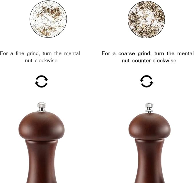 Wooden Pepper Grinder or Salt Mill, TINMIX Black Peppercorn Grinder with Adjustable Roughness Ceramic Rotor and Easily Refillable, Oak Wood Capstan Sea Salt Mill for Your Kitchen (5 inch)