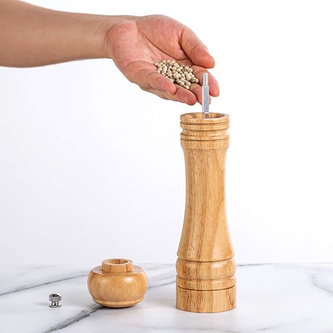 Salt and Pepper Grinder,Wooden Pepper Mill Set Salt Pepper Grinder Kit Manual Mills Solid with Strong Adjustable Ceramic Grinders 2 Piece 8 Inches