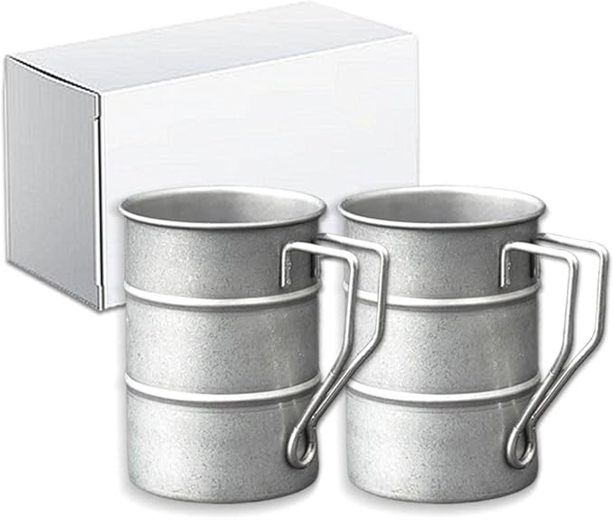 Vintage Coffee Mugs Stainless Steel Mug with Handle Camping Coffee Mugs Outdoor Hiking Cup Lightweight Camping Gear for Men Backpacking Mug, Set of 2-Silver (11.8oz/350ml)
