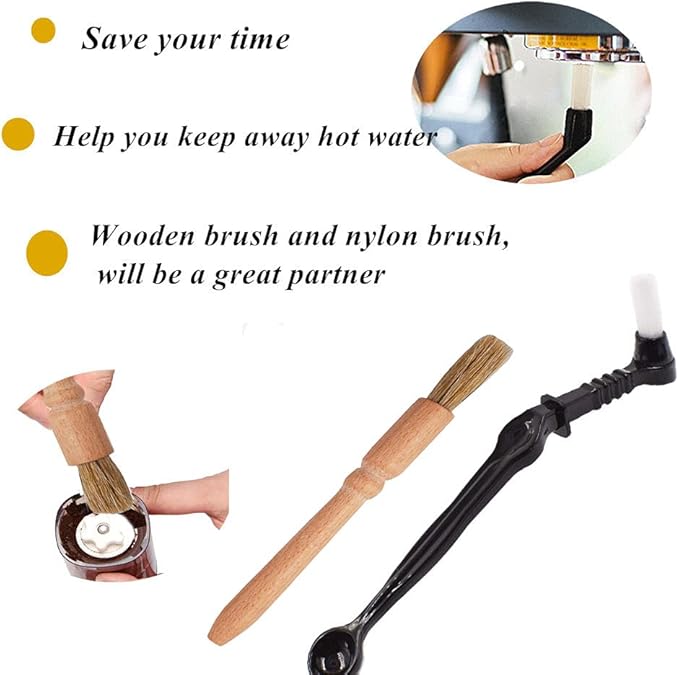 DXary 5 Pieces Coffee Brush Set Professional Espresso Brush Kit Include Wooden Coffee Grinder Machine Cleaning Brush and Nylon Espresso Brush for Coffee Machine Group Head (5)