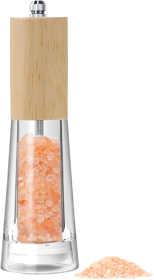 Wooden Pepper Grinder, 7.5 Inch Refillable Manual Salt Grinder with Adjustable Coarseness Pepper Mill, Oak Wood Salt and Pepper Grinder Mill for Cooking - Natural