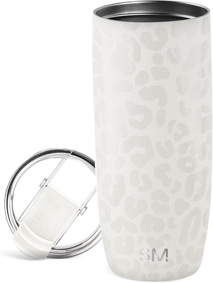 Simple Modern Travel Coffee Mug Tumbler with Flip Lid | Reusable Insulated Stainless Steel Cold Brew Iced Coffee Cup Thermos | Gifts for Women Men Him Her | Voyager Collection | 20oz | Cream Leopard