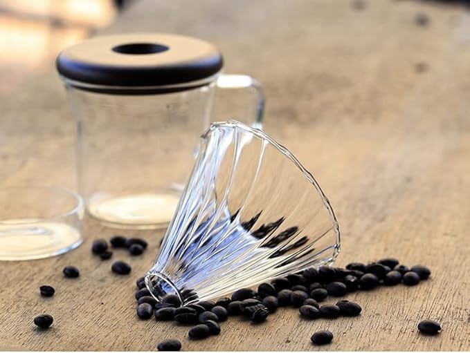 ATHIA Glass Pour Over Coffee Maker Set, Glass Cone Dripper, Reusable Cloth Filter, Minimal Single Cup on the Go,Walnut wood_dark color