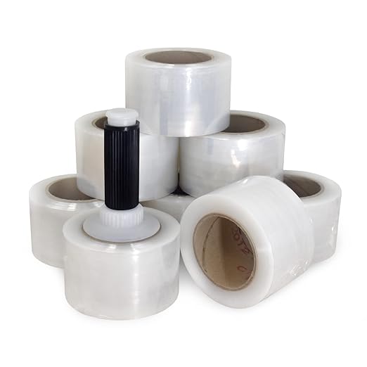 IDL Packaging F-31-8 Packaging 3" x 1000' Hand Bundling Stretch Film with Reusable Handle, Clear (Pack of 8)