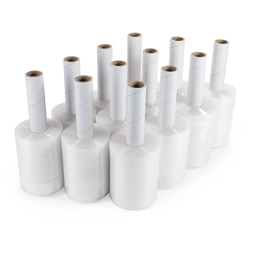IDL Packaging - F-51-12 5”x 1000’ Stretch Wrap Mini Roll of 80 Gauge with Extended Cardboard Handle (Pack of 12 Rolls) – Extra Sticky Clear Shrink Wrap Film – Great for Moving and Office Needs