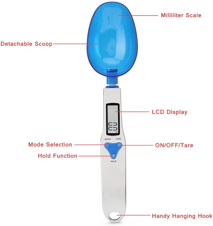 Kitchen Scale Spoon Gram Measuring Spoon, 500g/0.1g Blue Cute Digital Weight Scale Spoon Milligram Measuring Scoop Grams Electronic Measuring Cup for Portioning Tea, Flour, Spices, Medicine