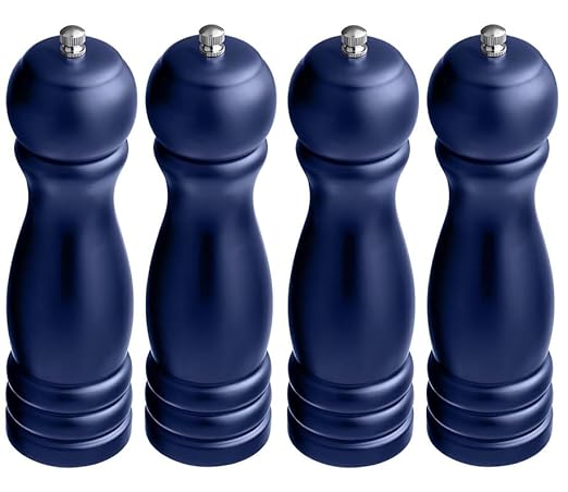 OCS Parts Pro Series 4-Pack Dark Blue Wooden Pepper Mills with Adjustable Grinder | 8-Inch Traditional Salt or Pepper Mill for Home Kitchens, Restaurants or Catered Events