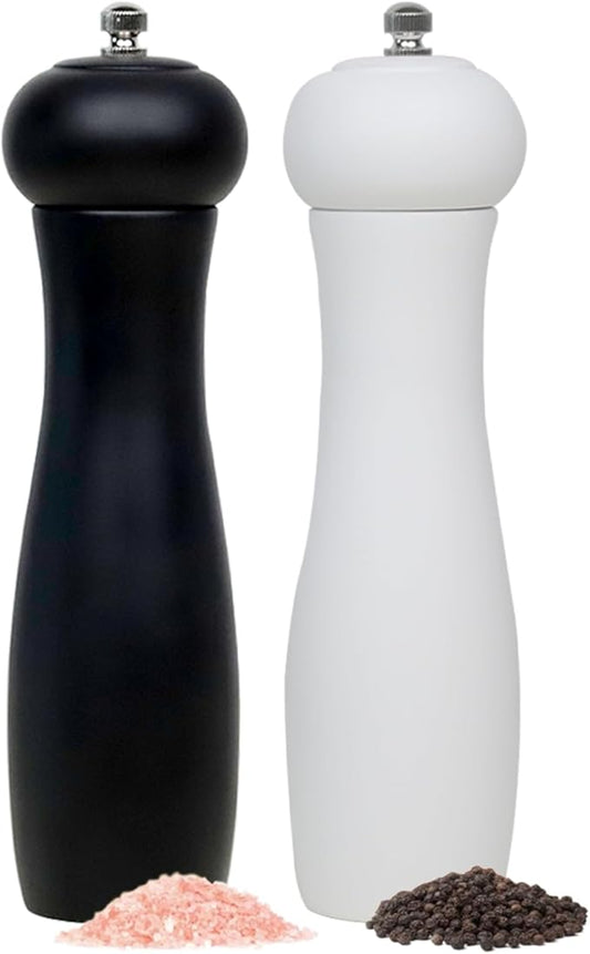 Wooden Salt and Pepper Grinder Set, 8 Inches Salt Grinder with Adjustable Coarseness Pepper Mill, Refillable Manual Salt Grinder, Oak Wood Salt and Pepper Grinder Mill for Kitchen - 2 Pack