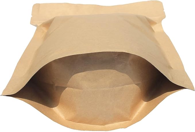 16 Ounce 100 Pieces Coffee Bags with Ziplock - High Barrier Natural Kraft Paper Stand up Coffee Pouches with Air Release/One Way Degassing Valve & Reusable Zipper (100, 16oz/1lb/500gm)
