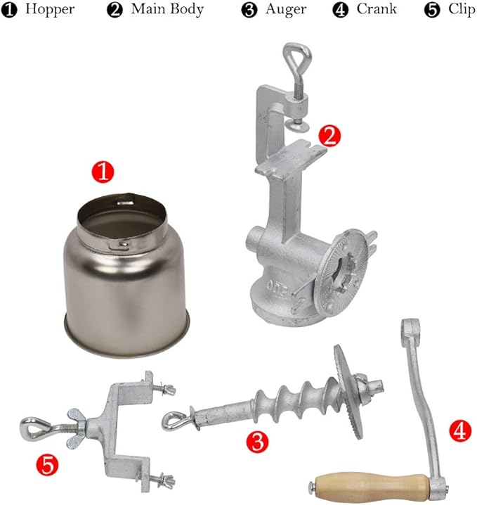 Hand-Crank Grain Mill, High Hopper Cast Iron Manual Grain Mill with Desktop Clip System, Heavy-Duty Grain Grinder, Coffee Grinder - Dry & Wet Grinding for Wheat, Grain