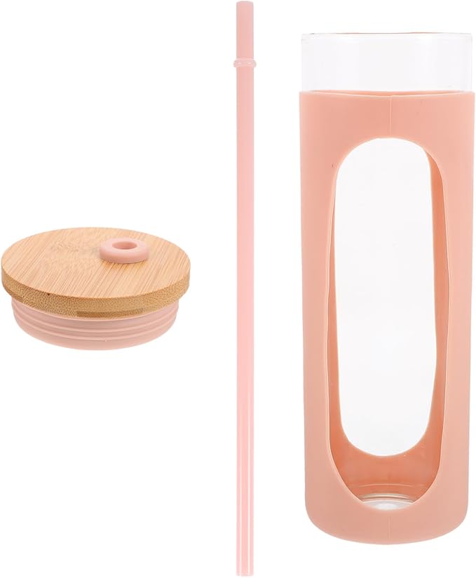 Glass Water Cup with Lid and Straw, Reusable Glass Tumbler with Silicone Sleeve, 16oz Coffee and Juice Drinking Cup for Cold Brew and Beverage on The Go