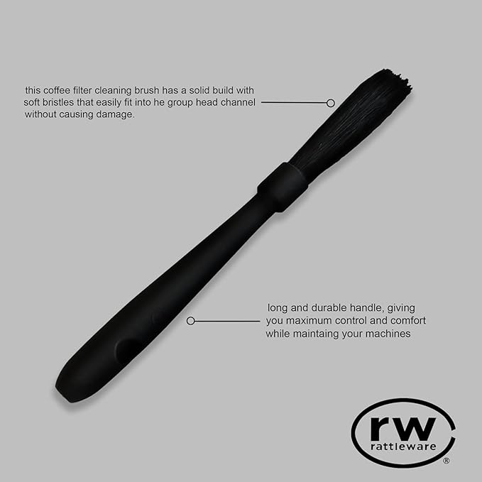 Rattleware 7.5" Black Espresso Machine Grinder Brush - Ideal for Home, Cafe, Restaurant Or Hotel - Long Durable Handle Coffee Grinder Cleaning Brush Trusted by Baristas (Pack of 3)