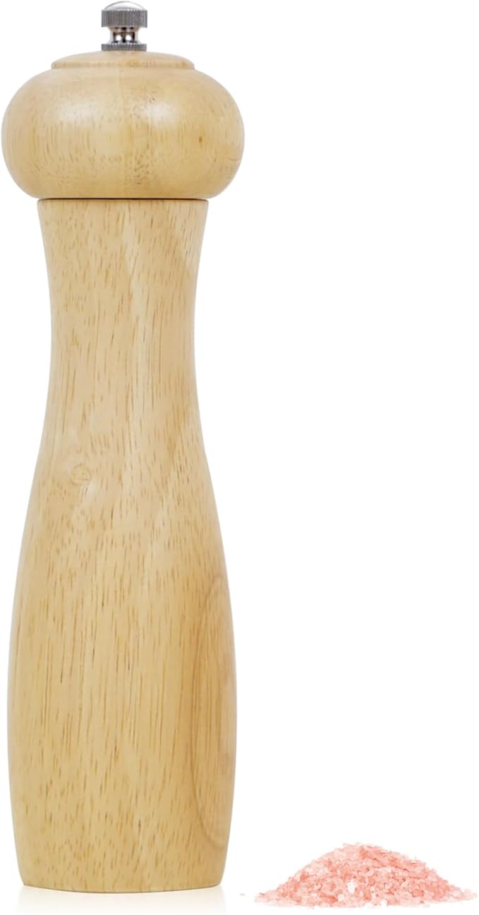 Wooden Pepper Grinder, 8 Inches Salt Grinder with Adjustable Coarseness Pepper Mill, Refillable Manual Salt Grinder, Oak Wood Salt and Pepper Grinder Mill for Kitchen - Natural
