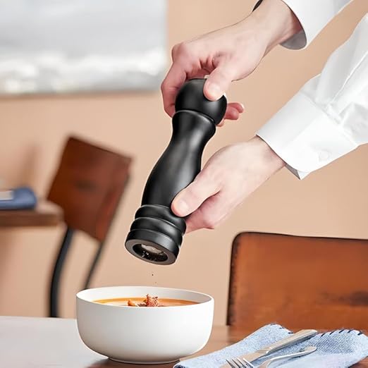 OCS Parts Pro Series Matte Black Wooden Pepper Mill with Adjustable Grinder | 8-Inch Traditional Salt or Pepper Mill for Home Kitchens, Restaurants or Catered Events