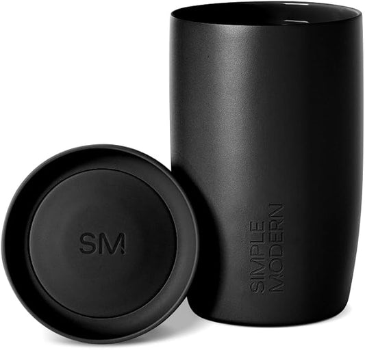 Simple Modern Travel Coffee Mug Tumbler with 360° Lid | Ceramic-Lined Insulated Stainless Steel Cold Brew Iced Coffee Cup | Gifts for Women Men Her Him | Voyager Signature | 12oz | Midnight Black